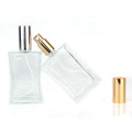 Custom Empty 100ml clear square refillable perfume oil glass spray bottle with sprayer